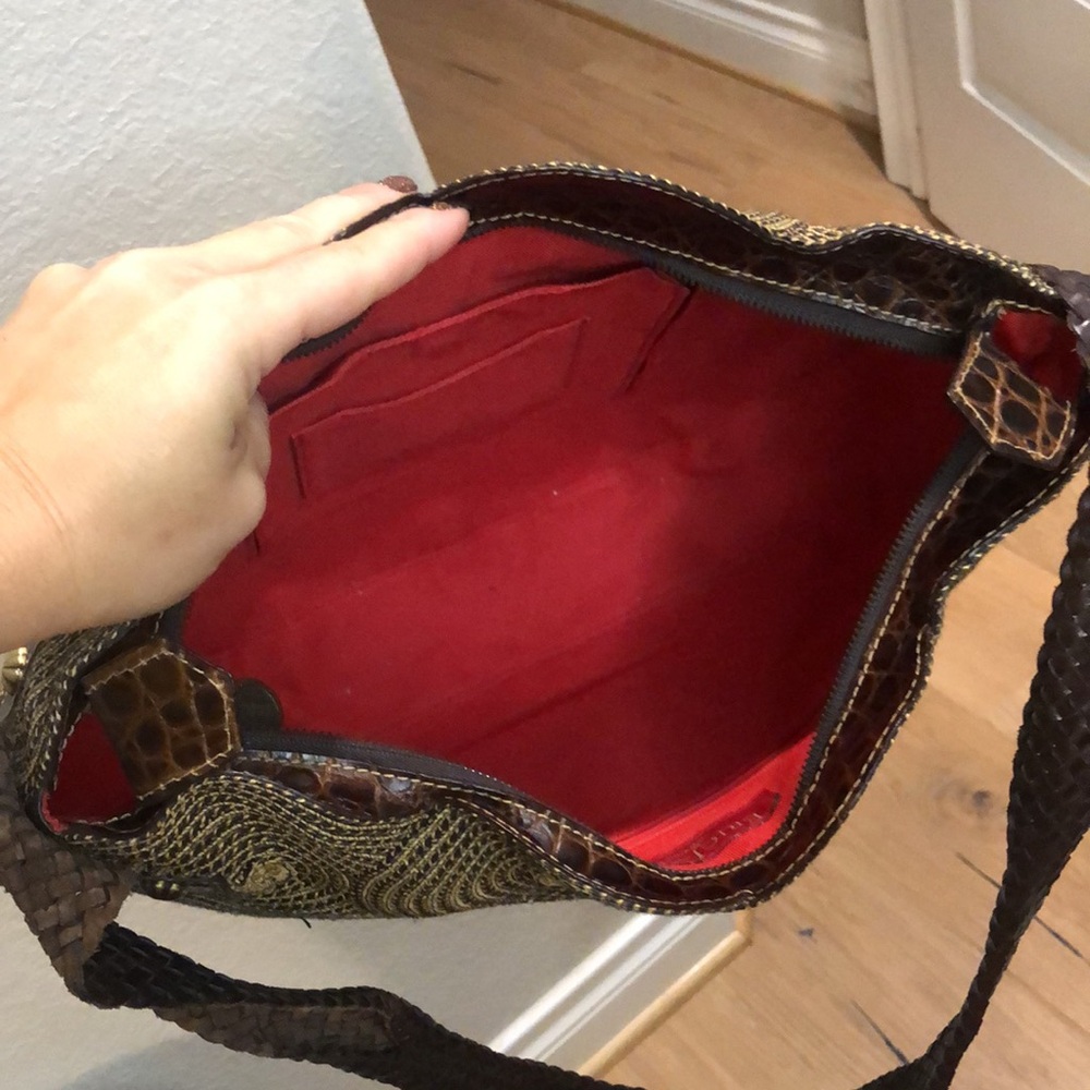 Eric Javits Large Straw Swirling Medallions Leather  Bag RARE Vtg looks new - Picture 8 of 12